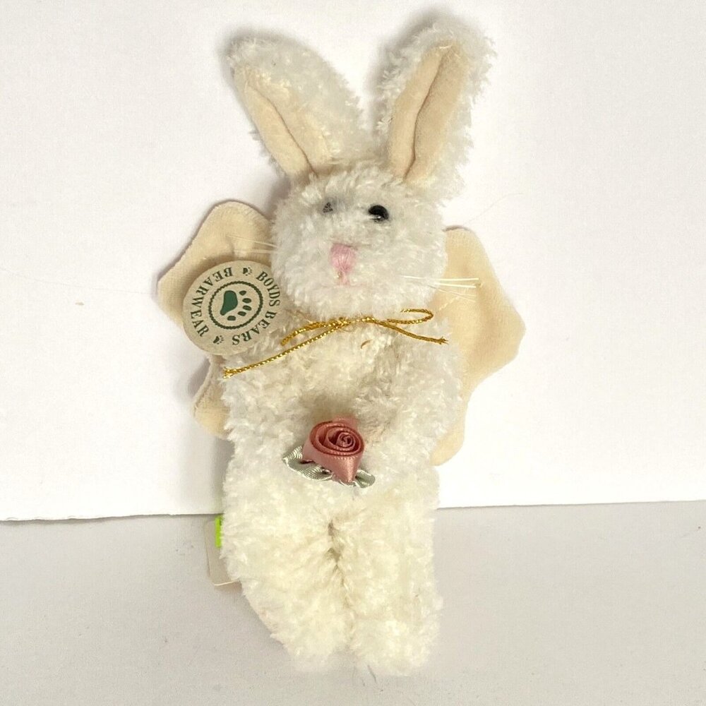 Boyds Bears Celeste Bunny Rabbit Angel White Holding Pink Rose Wings Ornament